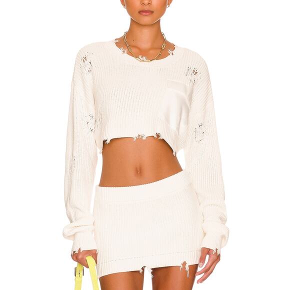 Ser.O.Ya Cropped White Cotton Devin Sweater Size S - Picture 1 of 5